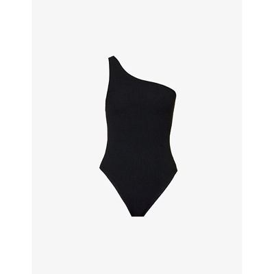 Shop Hunza G Women's Black Nancy Asymmetric-neck High-leg Swimsuit