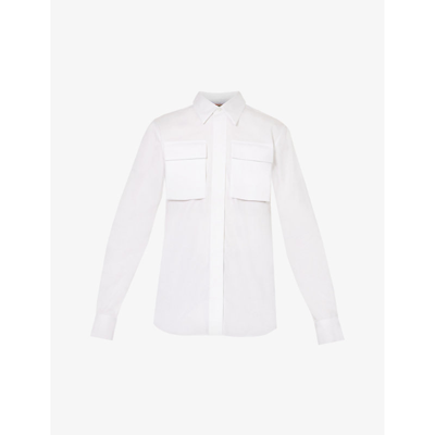 Shop Alexander Mcqueen Mens White High Chest Flap-pocket Regular-fit Cotton-poplin Shirt