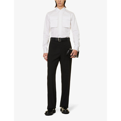 Shop Alexander Mcqueen Mens White High Chest Flap-pocket Regular-fit Cotton-poplin Shirt