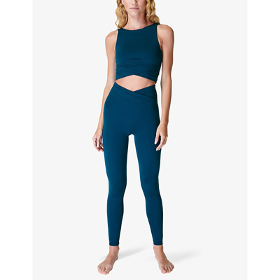 Shop Sweaty Betty Women's Colossal Blue All Day Wrap-waist High-rise 7/8 Stretch-jersey Leggings