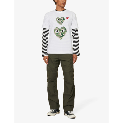 Shop Comme Des Garçons Play Double Camo Heart Brand-print Regular-fit Cotton-jersey T-shirt In White