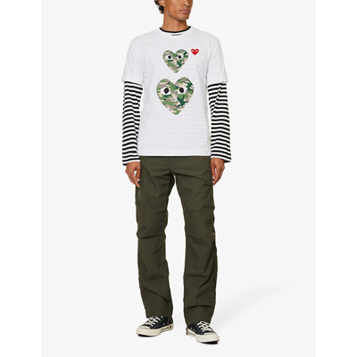 Shop Comme Des Garçons Play Comme Des Garcons Play Mens White Double Camo Heart Brand-print Regular-fit Cotton-jersey T-shirt