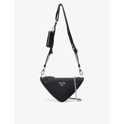 Prada Ladies Black Leather And Re-nylon Cross-body Bag