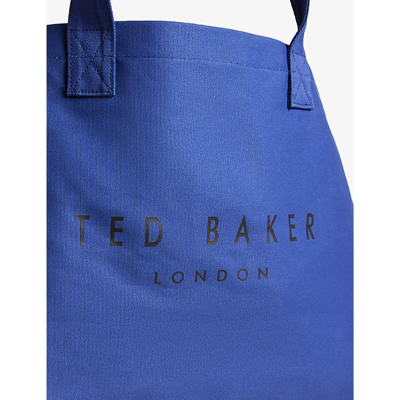 Shop Ted Baker Navy Logo-print Cotton Tote Bag