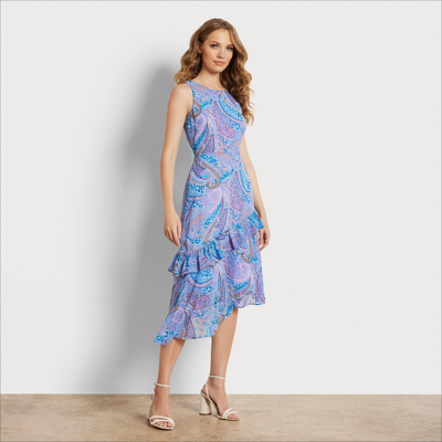 Shop Sam Edelman Asymmetrical Paisley Midi Dress Blue Multi