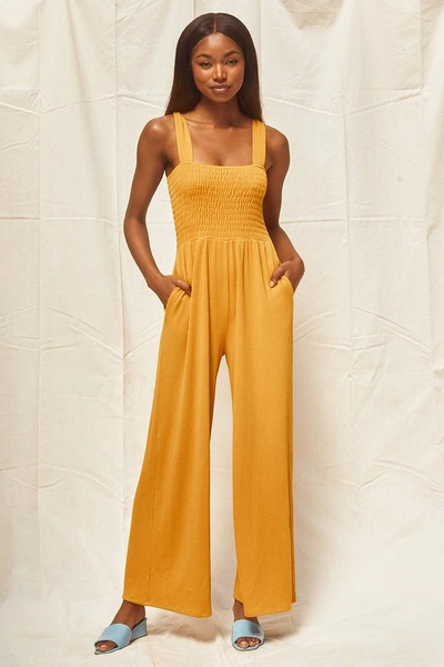 Lulus Social Calendar Mustard Yellow Ribbed Knit Wide Leg Jumpsuit In Mustard Yellow