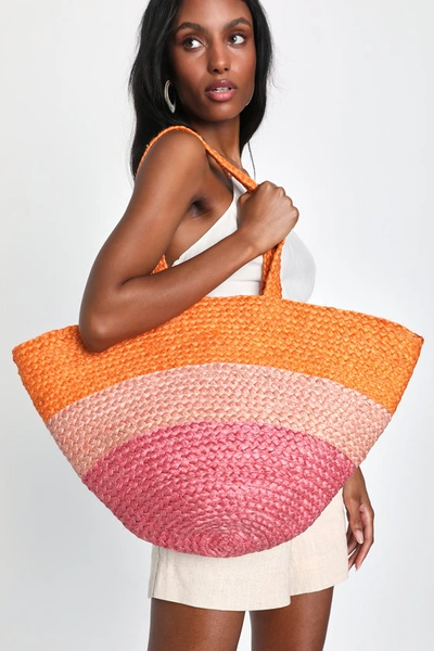 Shop Shiraleah Liza Pink And Orange Striped Woven Tote Bag