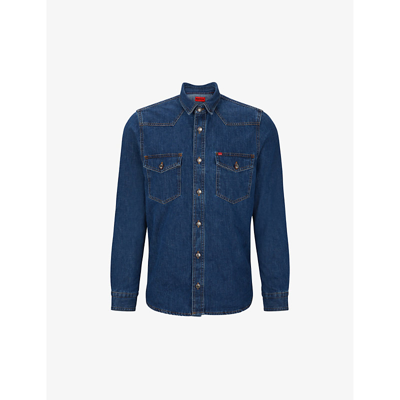 Shop Hugo Men's Light/pastel Blue Western-style Kent-collar Relaxed-fit Denim Shirt