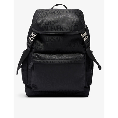 Shop Versace Men's Black Ruthenium Logo-print Shell Backpack