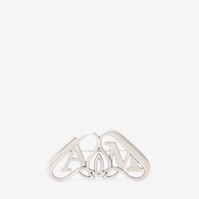 Shop Alexander Mcqueen The Seal Brooch In Silver