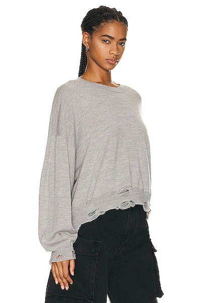 Shop R13 Distressed Cropped Oversized Pullover In Heather Grey