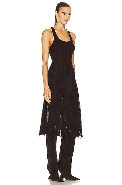 Shop Acne Studios Sleeveless Distressed Knit Dress In Dark Brown