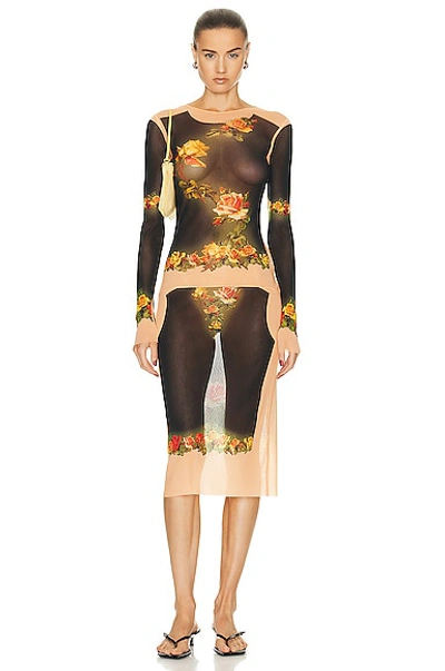 Shop Jean Paul Gaultier Printed Fleurs Petit Grand Dress In Beige & Black