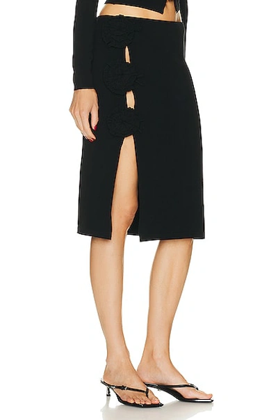 Shop Jean Paul Gaultier Flowers Button Side Slit Skirt In Black