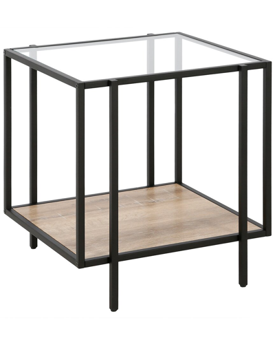 Abraham + Ivy Vireo Blackened Bronze Side Table With Limed Oak Shelf In Black