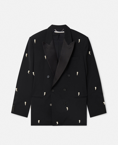 Shop Stella Mccartney Pearl Embroidery Oversized Double-breasted Blazer In Black