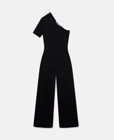 Shop Stella Mccartney Compact Knit One-shoulder Jumpsuit In Black