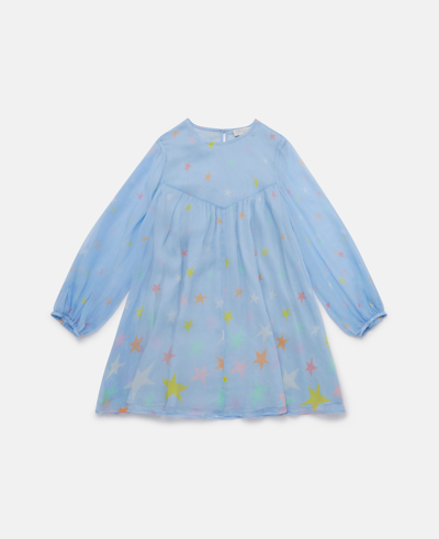 Shop Stella Mccartney Star Print Silk Dress In Blue