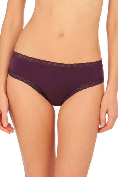 Shop Natori Bliss Girl Comfortable Brief Panty Underwear With Lace Trim In Deep Plum