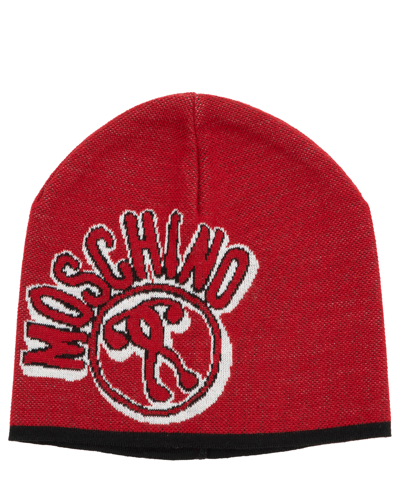 Shop Moschino Double Question Mark Beanie In Red