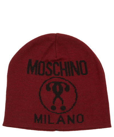 Shop Moschino Double Question Mark Beanie In Red