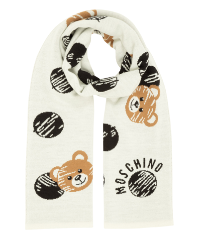 Shop Moschino Teddy Bear Wool Scarf In White