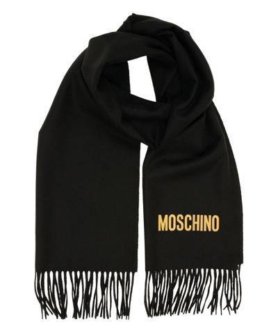 Shop Moschino Wool Scarf In Black