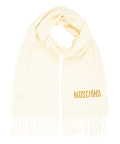 Shop Moschino Wool Scarf In White