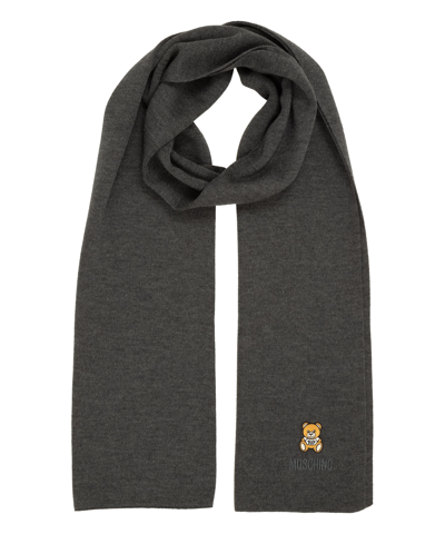 Shop Moschino Teddy Bear Wool Scarf In Grey