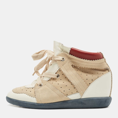 Pre-owned Isabel Marant Tricolor Leather And Suede Bobby Wedge Sneakers  Size 40 In White | ModeSens