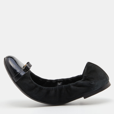 Pre-owned Louis Vuitton Black Suede And Patent Leather Elba Scrunch Ballet Flats Size 36.5