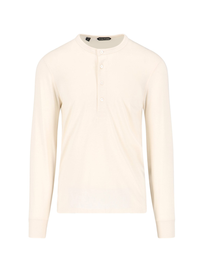 Shop Tom Ford "henley" Re-shirt In Cream