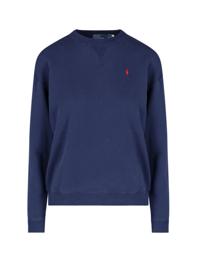 Shop Polo Ralph Lauren Logo Crew-neck Sweatshirt In Blue