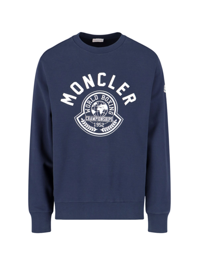 Shop Moncler Printed Crewneck Sweatshirt In Blue