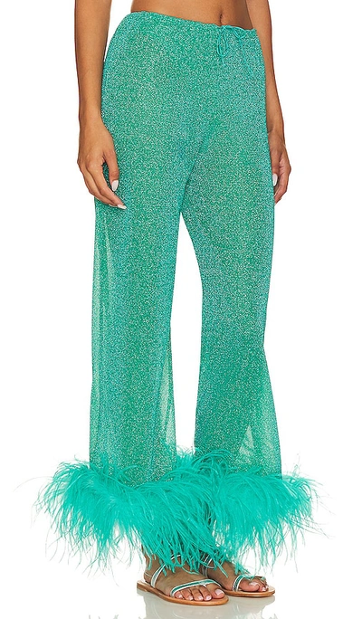 Shop Oseree Lumiere Plumage Long Pants In Teal