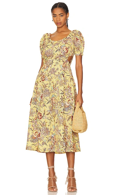 Ulla Johnson Golda Floral Cotton Puff-sleeve Midi Dress In Yellow