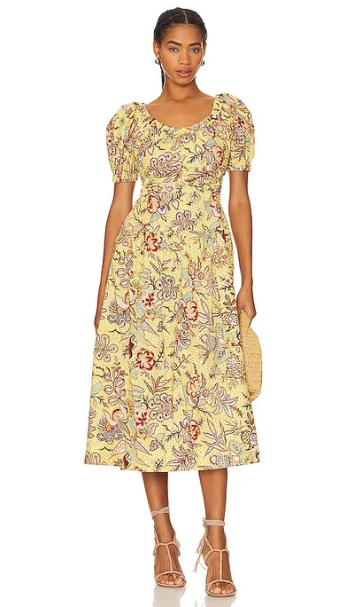 Ulla Johnson Golda Floral Cotton Puff-sleeve Midi Dress In Yellow