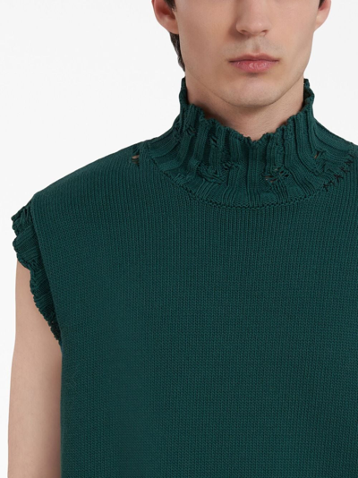 Shop Marni Distressed Cotton Vest In Green