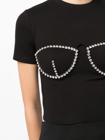 Area Bustier-style Crystal-embellished T-shirt In Black