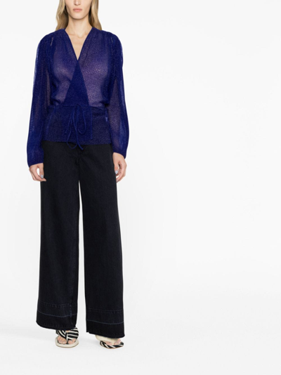 Shop Forte Forte Pleated Long-sleeve Wrap Blouse In Blue