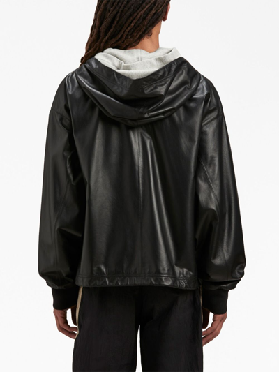 Shop Palm Angels Logo-print Hooded Leather Jacket In Schwarz