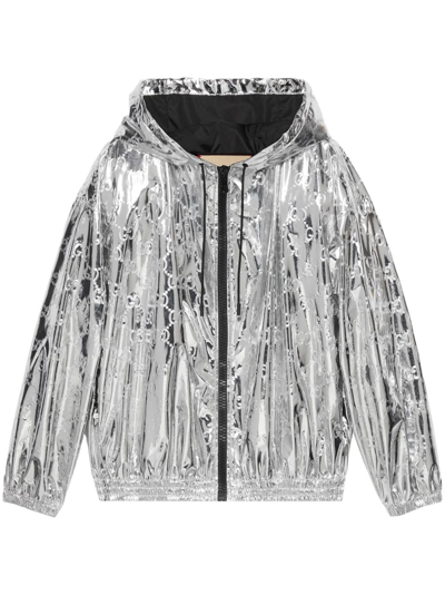 Shop Gucci Metallic-effect Double G Logo Jacket In Silber