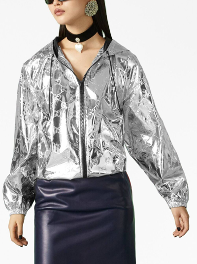 Shop Gucci Metallic-effect Double G Logo Jacket In Silber