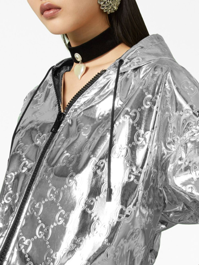 Shop Gucci Metallic-effect Double G Logo Jacket In Silber