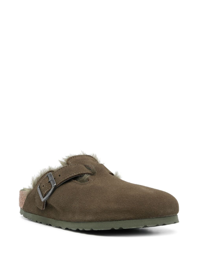 Birkenstock Boston Vl Shearling Suede Leather Slides In Grün