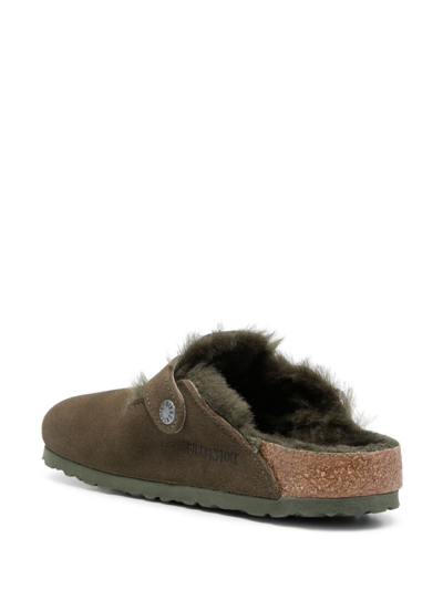 Birkenstock Boston Vl Shearling Suede Leather Slides In Grün