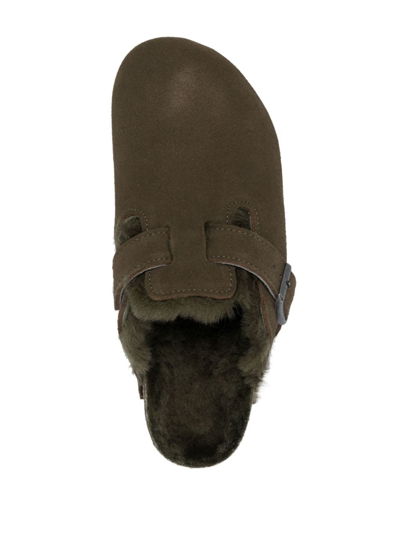 Birkenstock Boston Vl Shearling Suede Leather Slides In Grün