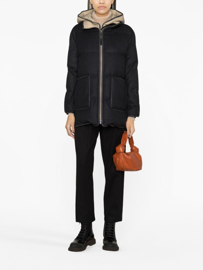 Shop Brunello Cucinelli Quilted Hooded Wool Jacket In Black