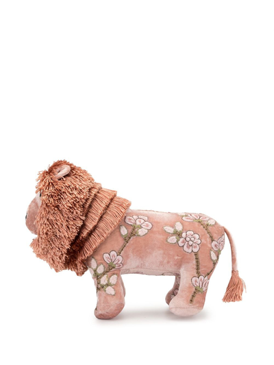 Anke Drechsel Embroidered Velvet Lion Plush In Pink