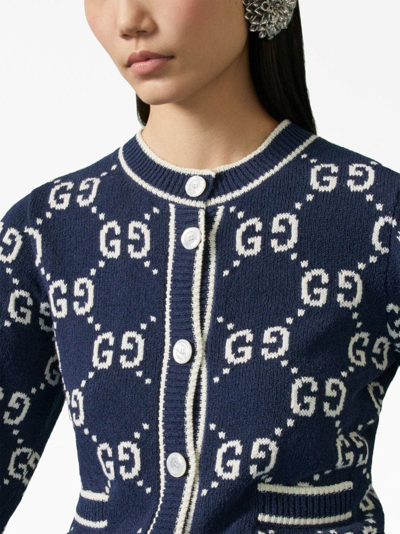 Shop Gucci Double G Logo Jacquard Cardigan In Blau